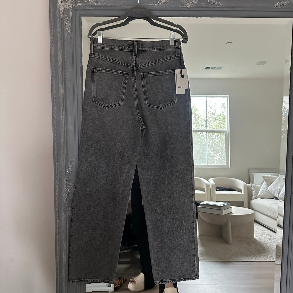 NWT AGOLDE High Rise Fold Waistband Jeans Straight Wide Leg Charcoal Wash 27 - Picture 8 of 12